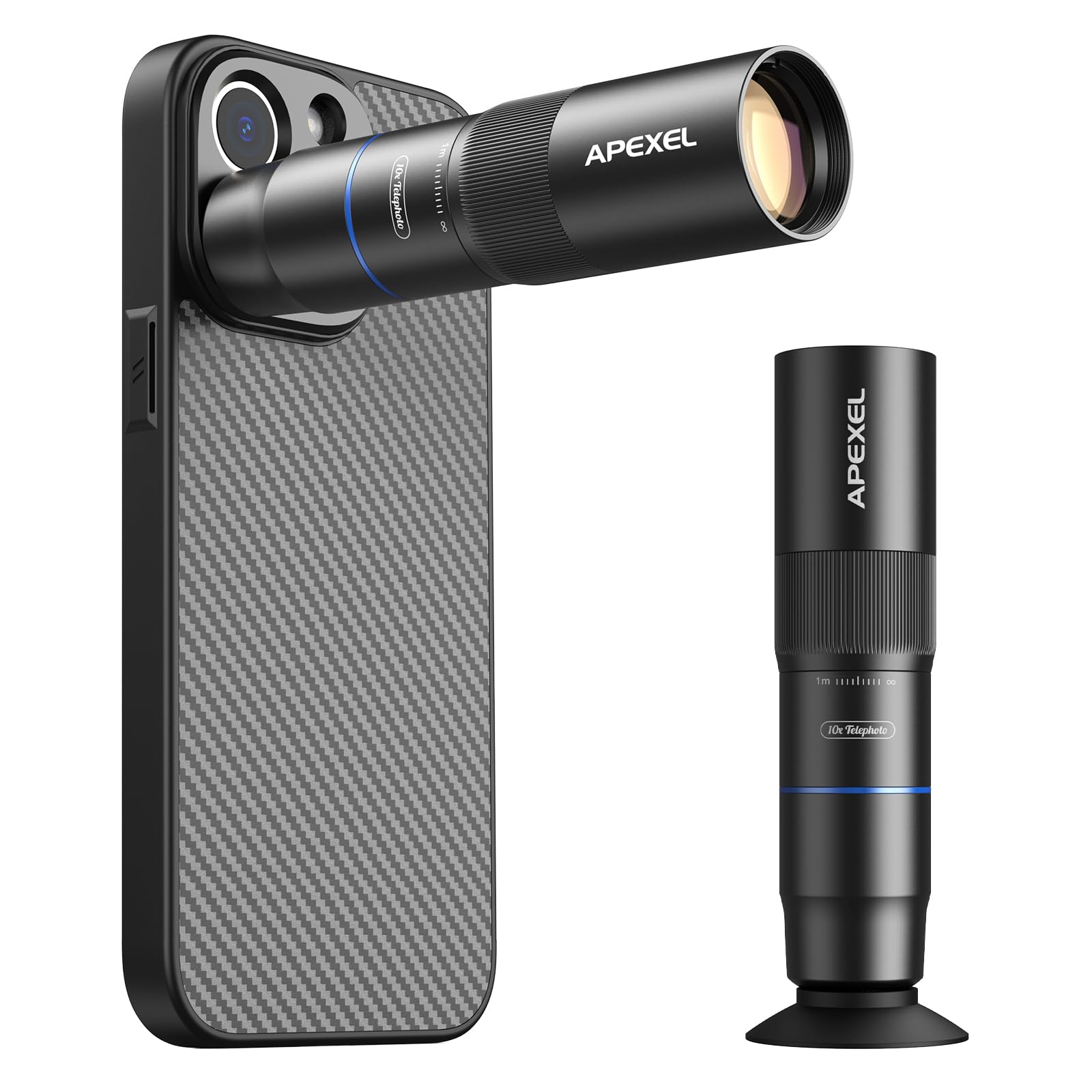 APEXEL Objectif Téléobjectif Compact 10x & Objectif Macro 200 mm avec Étui de Téléphone Dédié, Objectif FMC Ed Professionnelle, Compatible avec iPhone 17