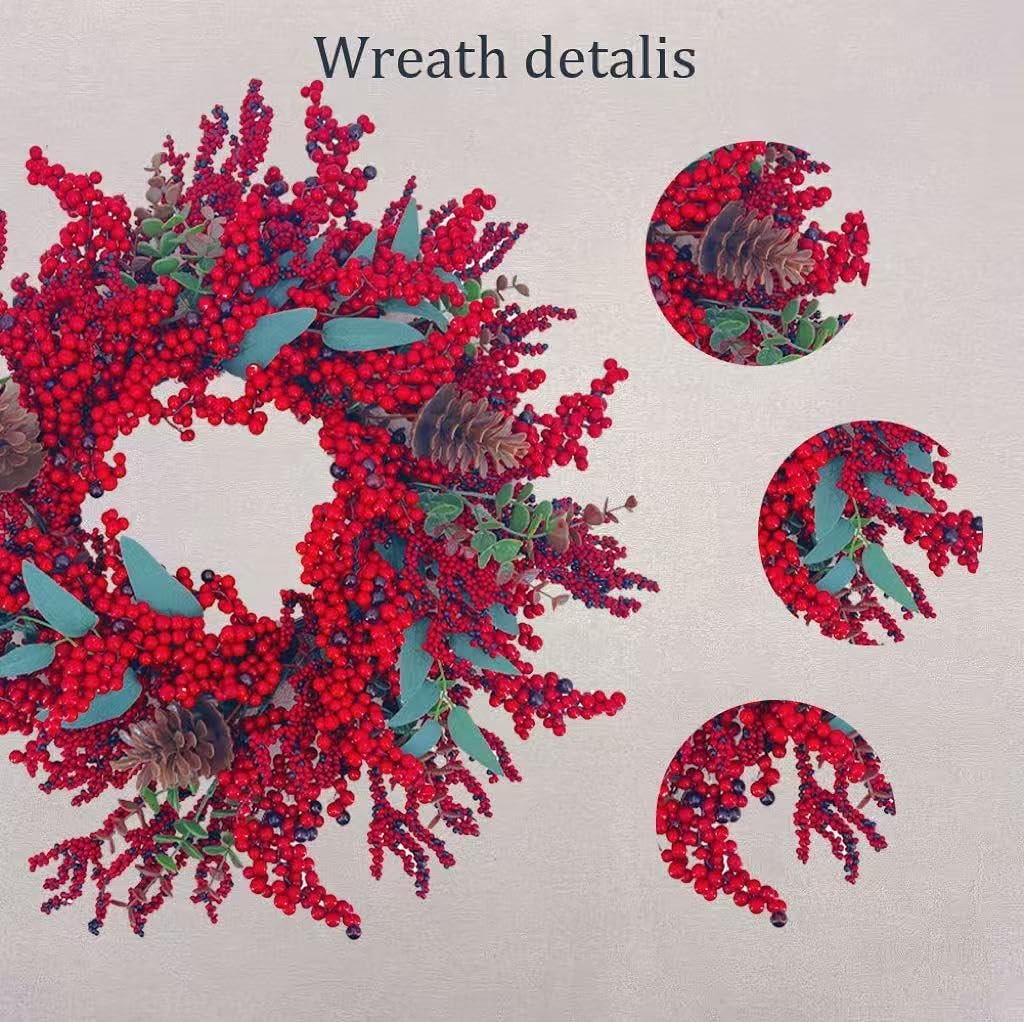 20in Christmas Wreath Artificial Red Berry Pinecone Front Door Wall Decor