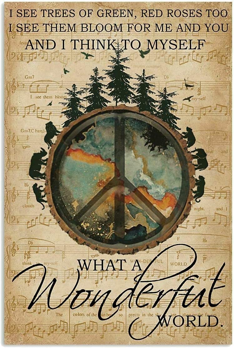 What A Wonderful World Peace Rustic Metal Tin Sign Kitchen Pub Funny Novelty Coffee Bar Garage Wall Poster Street Yard Man Cave 12x8inch