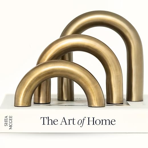 Brass Finish Arch Decor - 3 Piece Organic Modern Home Decor Accent Set for Bookshelf, Coffee Table & Console Styling