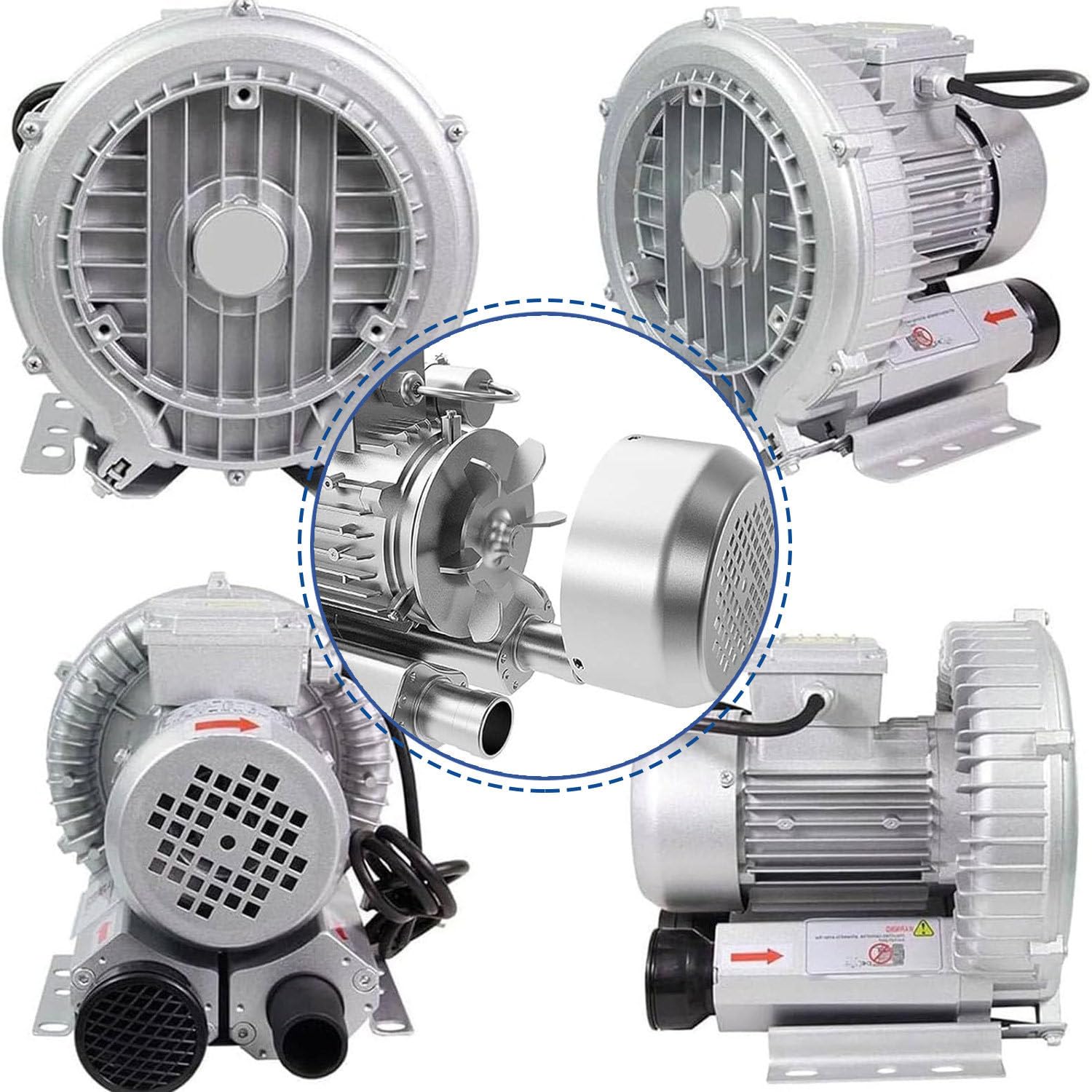 Soplador Regenerativo De 120W-1500W para Acuarios, Estanques Hidropónicos Y Fosas Sépticas. Soplador De Aire Regenerativo De Alta Presión con Anillo De Vórtice, 0.16HP - 2.04HP 1500W