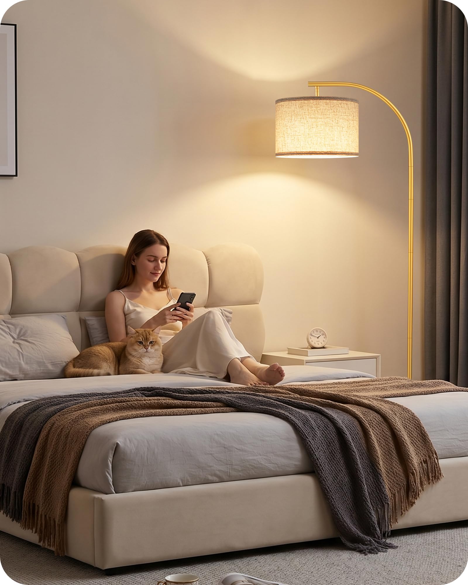 Dimmbare Stehlampe Leinen, Schwarz, Stehleuchte Fernbedienung | Wohnzimmerlampe mit Memory-Funktion und universell drehbarem Lampenkopf, E27, für Schlafzimmer, Wohnzimmer ZDE32LDD05