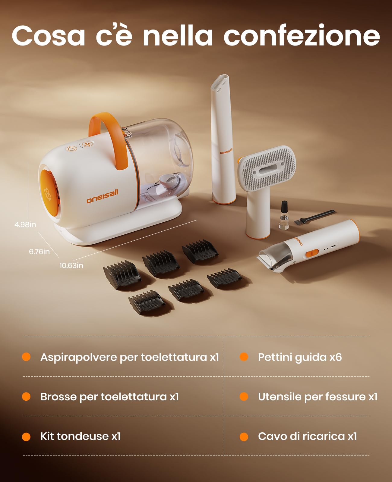 oneisall Tosatrice per cani con aspirapolvere, super potenza di aspirazione con 15000 Pa, aspira il 99,99% dei peli degli animali, tosatrice silenziosa per cani e gatti, con 3 strumenti per la