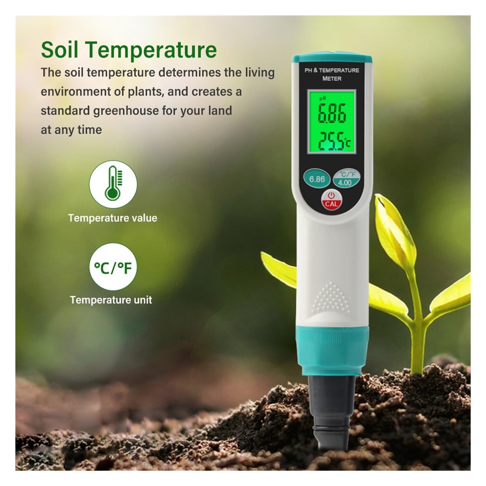 2 In 1 Boden PH Meter Digital Temp Säure Boden Tester Sensor Analysator for Outdoor Pflanzen Garten Genaue Messung(3PCS)