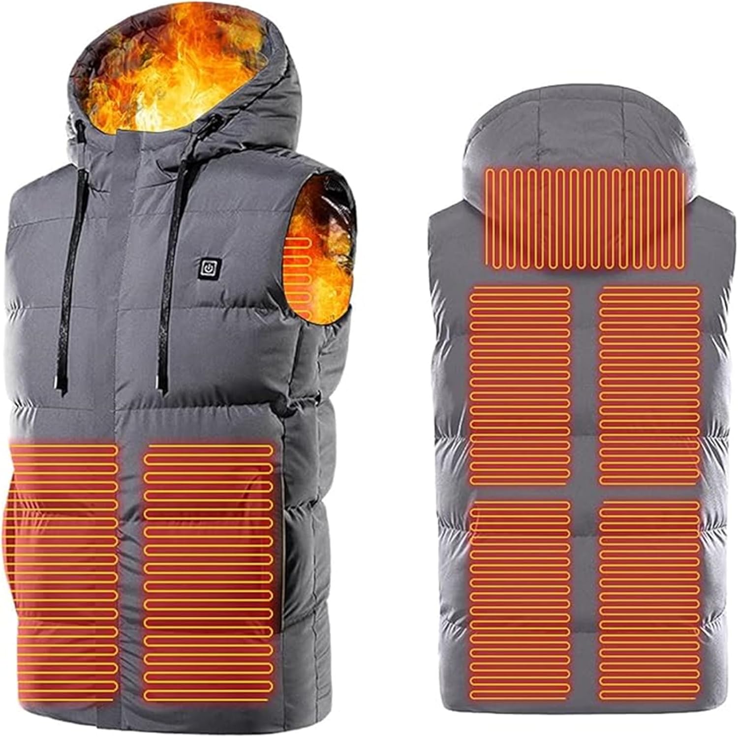 Electric Heated Vest Lightweight Hood Smart Heating Rechargeable for Winter Outdoor Working, Skiing, Fishing, Riding,XS,Grey