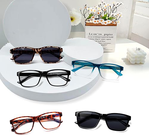Miniatura 7 de Paquete de 5 lentes de lectura con bloqueo de luz azul, bisagra de resorte con lentes de sol para mujeres y hombres