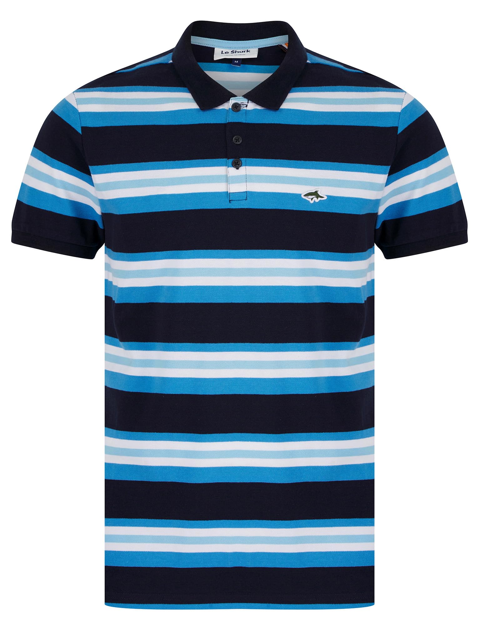 Le Shark Men's Shavers - Azure 'Shavers' Yarn Dyed Striped Cotton Pique Polo Shirt