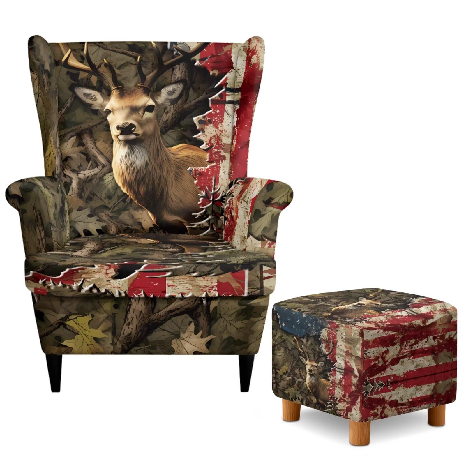 Funda para sillón y otomana elástica de dos piezas con diseño de bandera de camuflaje de caza