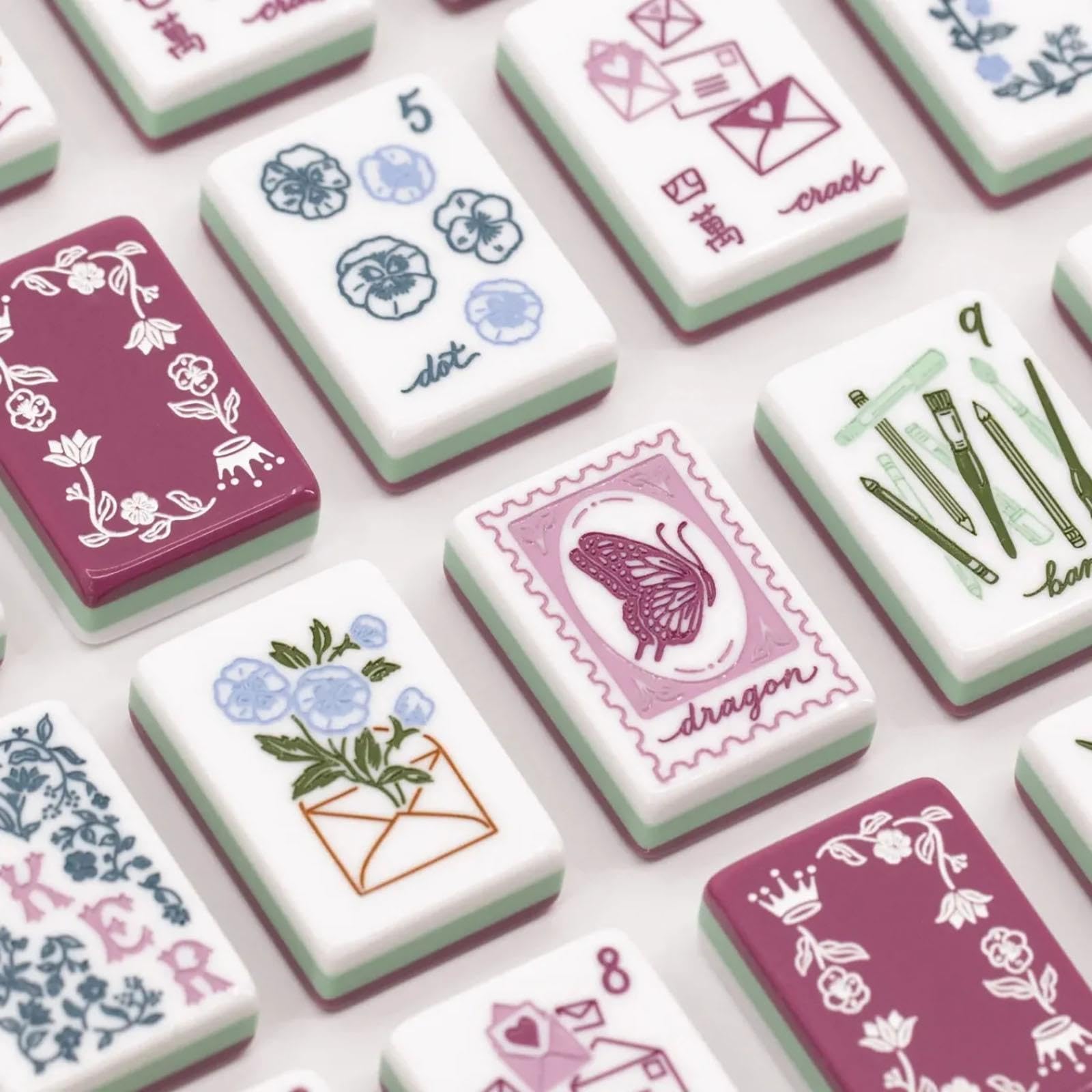 Conjunto de Mahjong Americano Floral Vintage, Azulejos de Arte en Acuarela