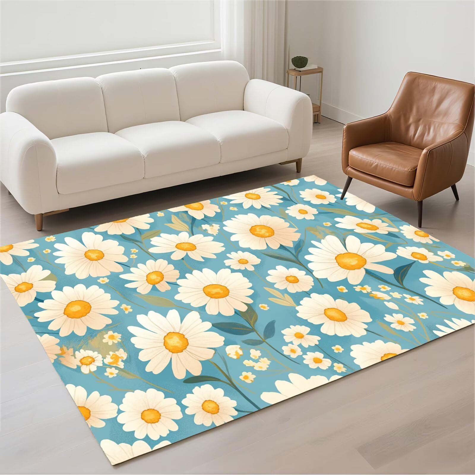 Tapis de couloir moderne 70x140cm lavable et antidérapant à motif fleurs pour entrée et salon
