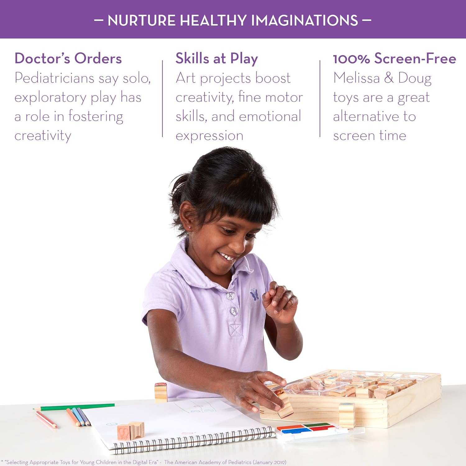 Melissa & Doug Wooden Stamp Set, Favorite Things - 26 Wooden Stamps, 4-Color Stamp Pad - Image 3