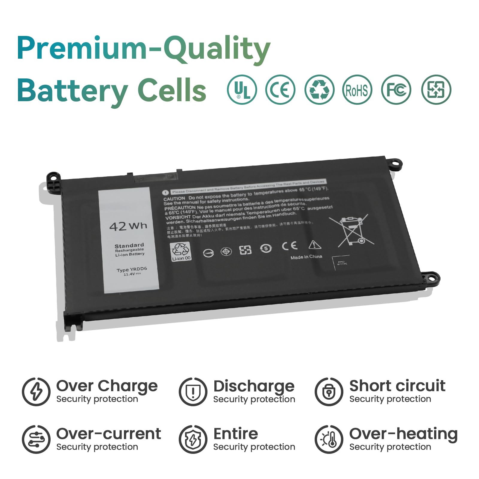 K KYUER 42Wh YRDD6 Batteria per Dell Inspiron 3480 3481 3482 3490 3493 3590 3593 3595 3580 3581 3582 3583 3584 3585 3780 3781 3782 3785 3790 3793 5481 5485 5488 5491 5493 5590 5591 5593 5594 5598
