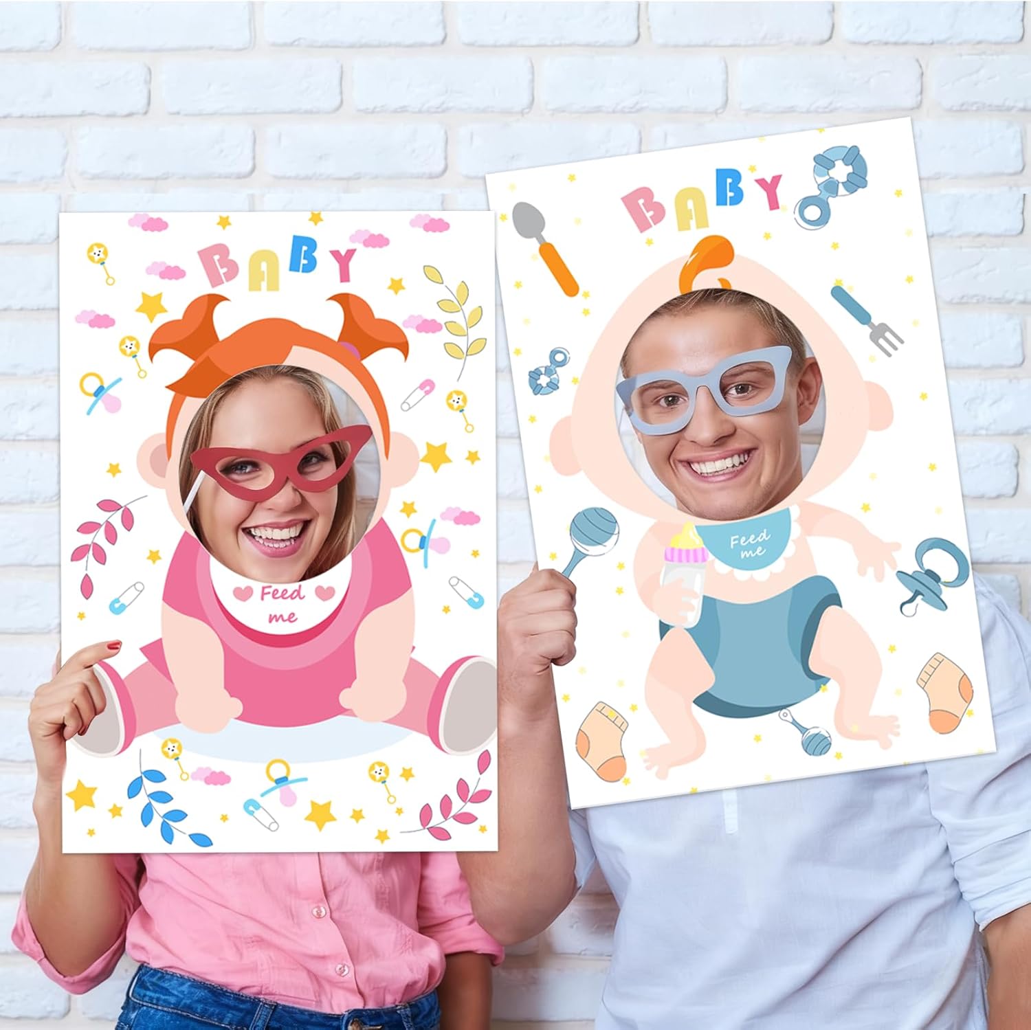 6 Pcs Baby Shower Games Feed Me Baby Shower Games,Game Party Background for Funny Bridal Party,Gender Reveal Game Supplies