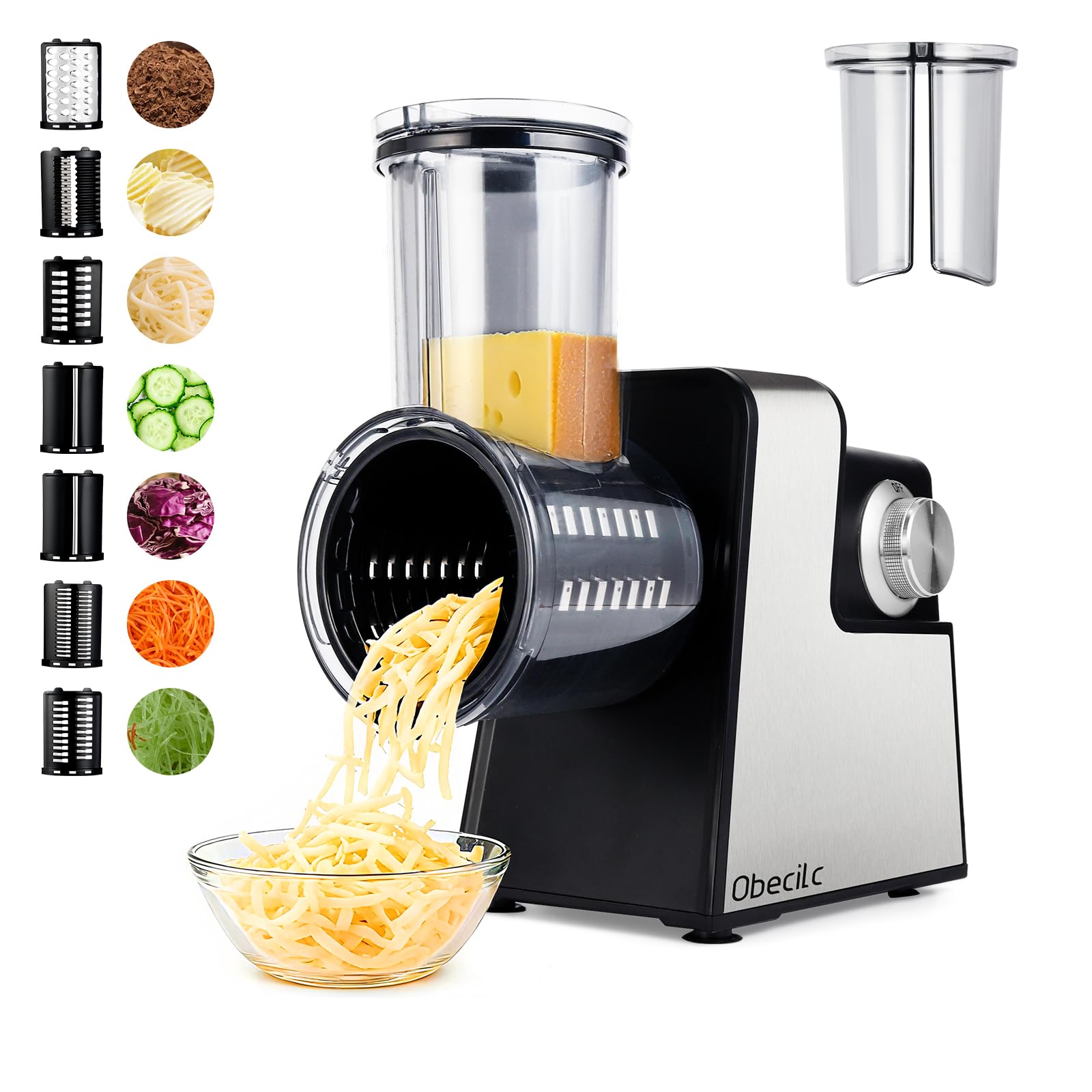 Rallador de queso eléctrico con 7 cuchillas de acero inoxidable para cortar rallador y triturar verduras frutas y nueces con un solo toque