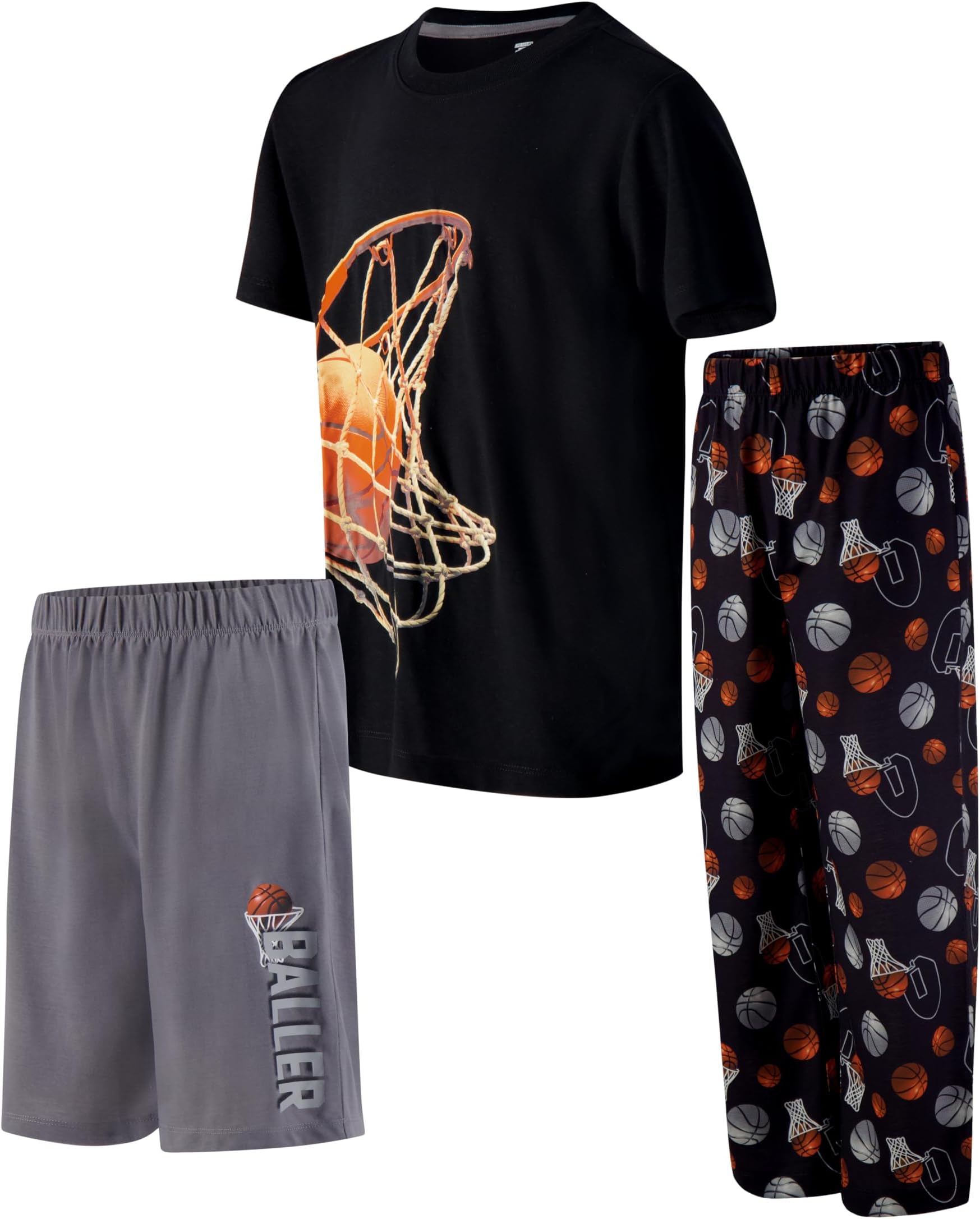 US Angels Boys Pajamas Set | 3-Piece Pant, Shirt, Shorts Sleepwear Pjs for Kids | Loose Fit, Soft, Breathable Blue Plaid