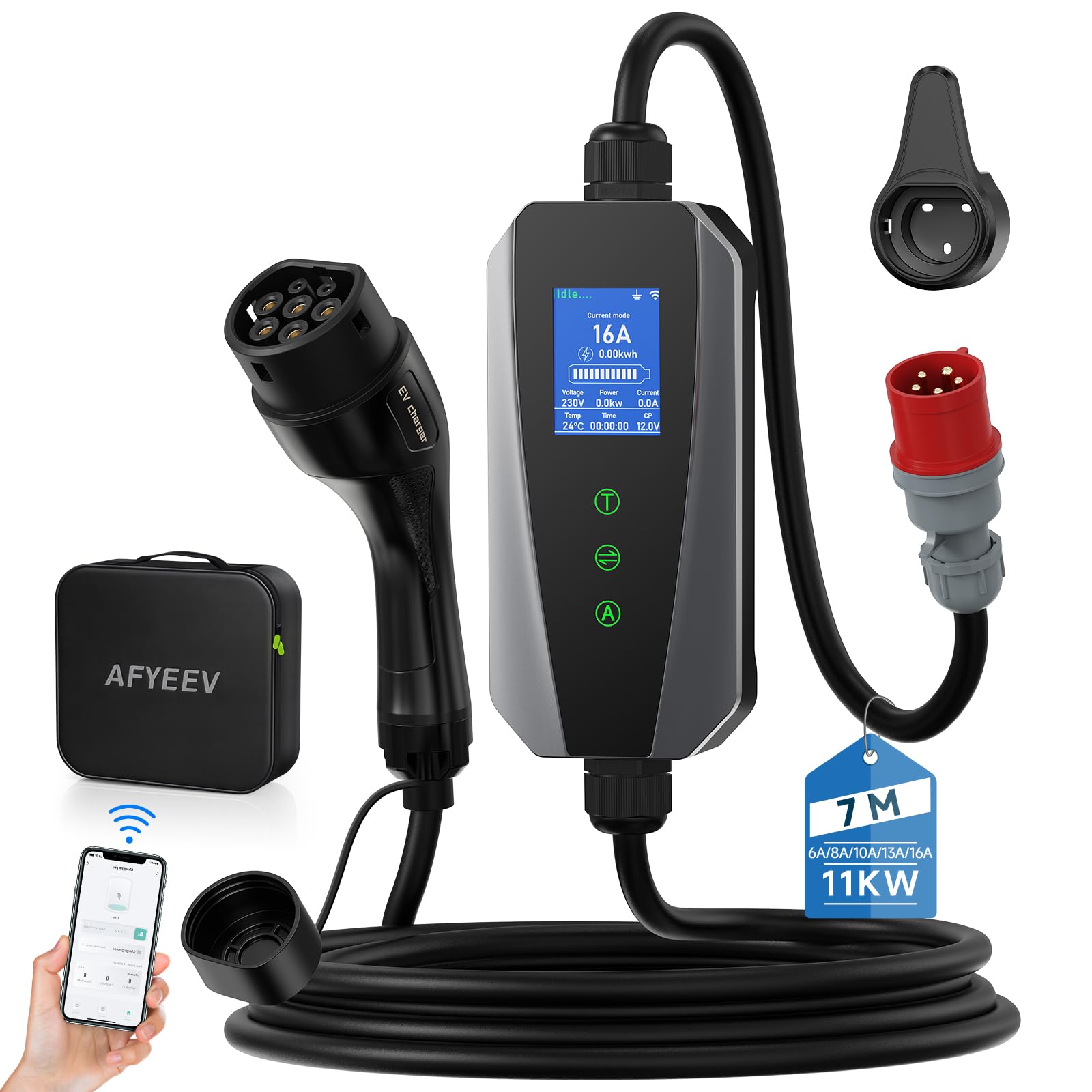 Wallbox 11kw trifase 16a 7m, Cavo Ricarica Auto Elettrica Tipo 2