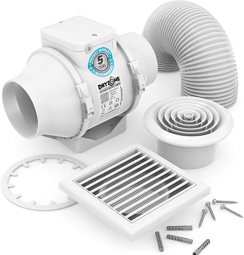 Dryzone in-line extractor fan kit with ducting, grilles and fixings