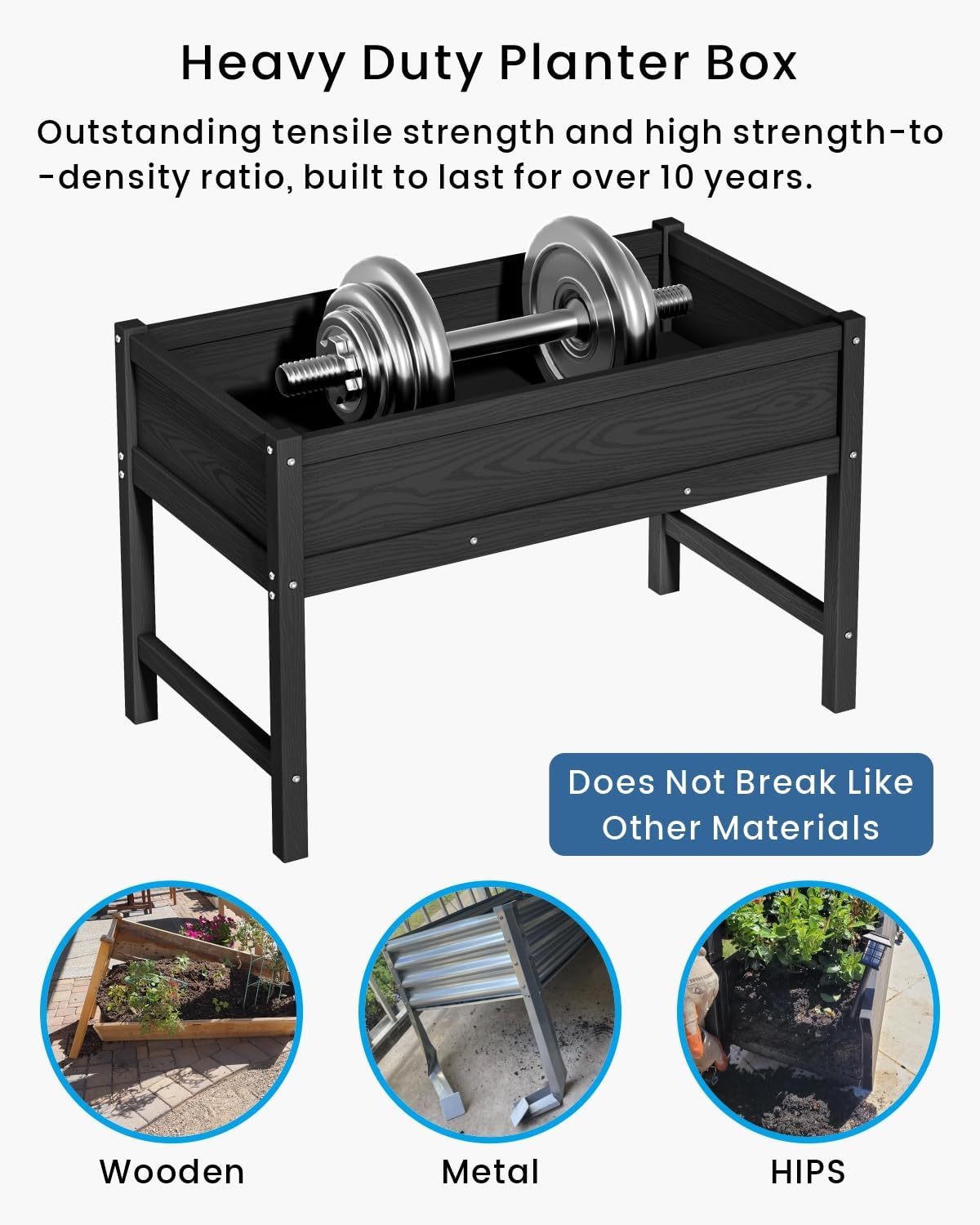 HDPE Raised Garden Bed with Legs, Outdoor All-Weather Elevated Planter Box Raised Beds for Seeds, Herb, Flower, Vegetable (Black)