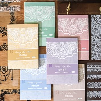 20 Pcs/Pack Lace Frame PET Stickers for Scrapbooking Kit Waterproof Clear Sticker Junk Journaling Supplies Journals Diary Planner Collage Laptop Paper Crafts