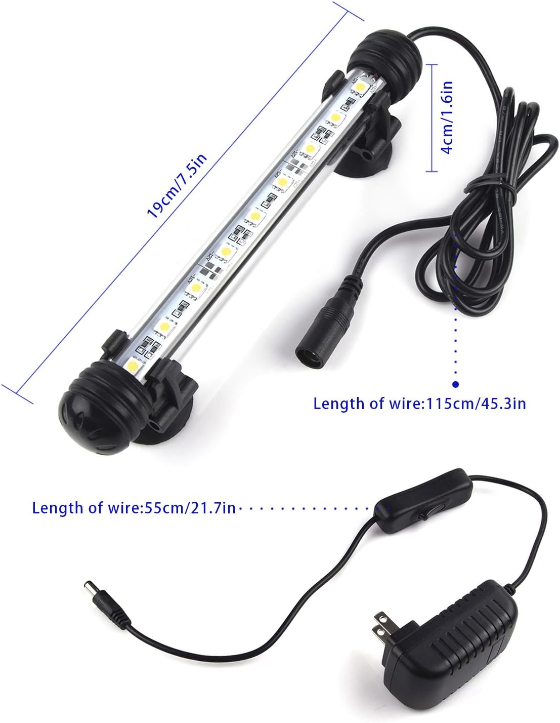 LED Aquarium Light, Smiful Fish Tank Light Submersible Underwater Crystal Glass LEDs Lights, 7.5"- White