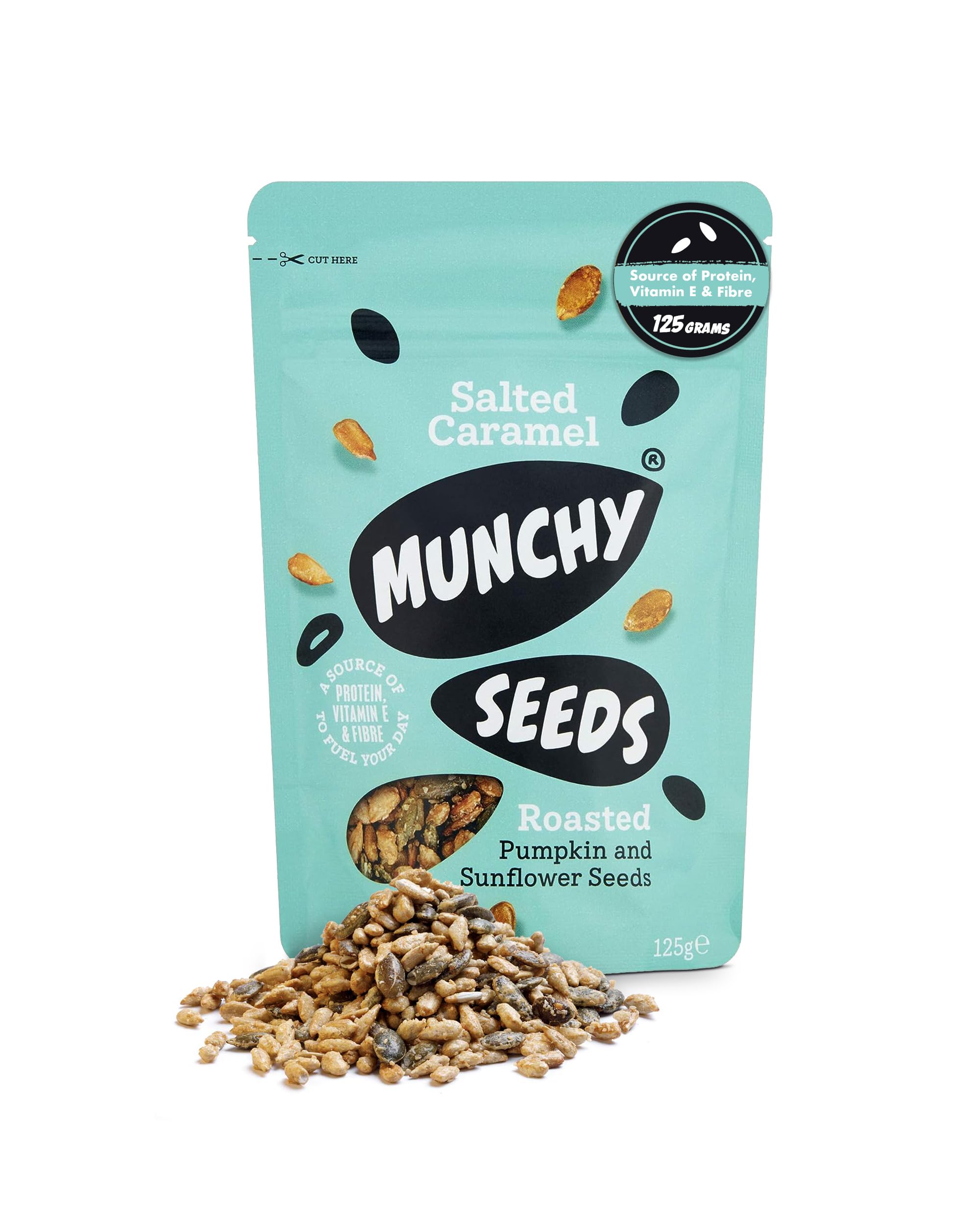 MUNCHY SEEDS Salted Caramel, Sunflower, Pumpkin, Protein Snack, Plant-Based Fibre & Vitamin E, Sweet & Delicious To Eat, Vegan Snacks for Kids & Adults, Add to Cereal or Salads - 125g Sharing Pack