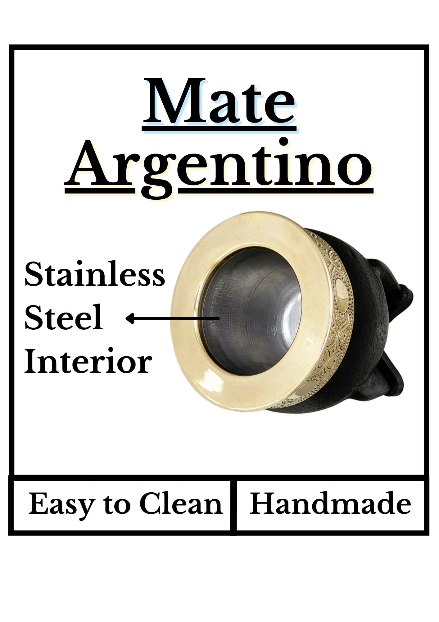 Kubek do yerba mate Imperial Argentino Deluxe, matowy, ze stali nierdzewnej, czarna skóra i niemieckie srebro (alpaka), kubek do maty z dzbańcem ze stali nierdzewnej