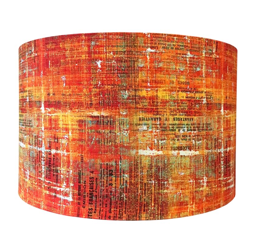 Sienna Orange Mixed Media Print Drum Lampshade, Warm Rustic Modern Lamp Shade