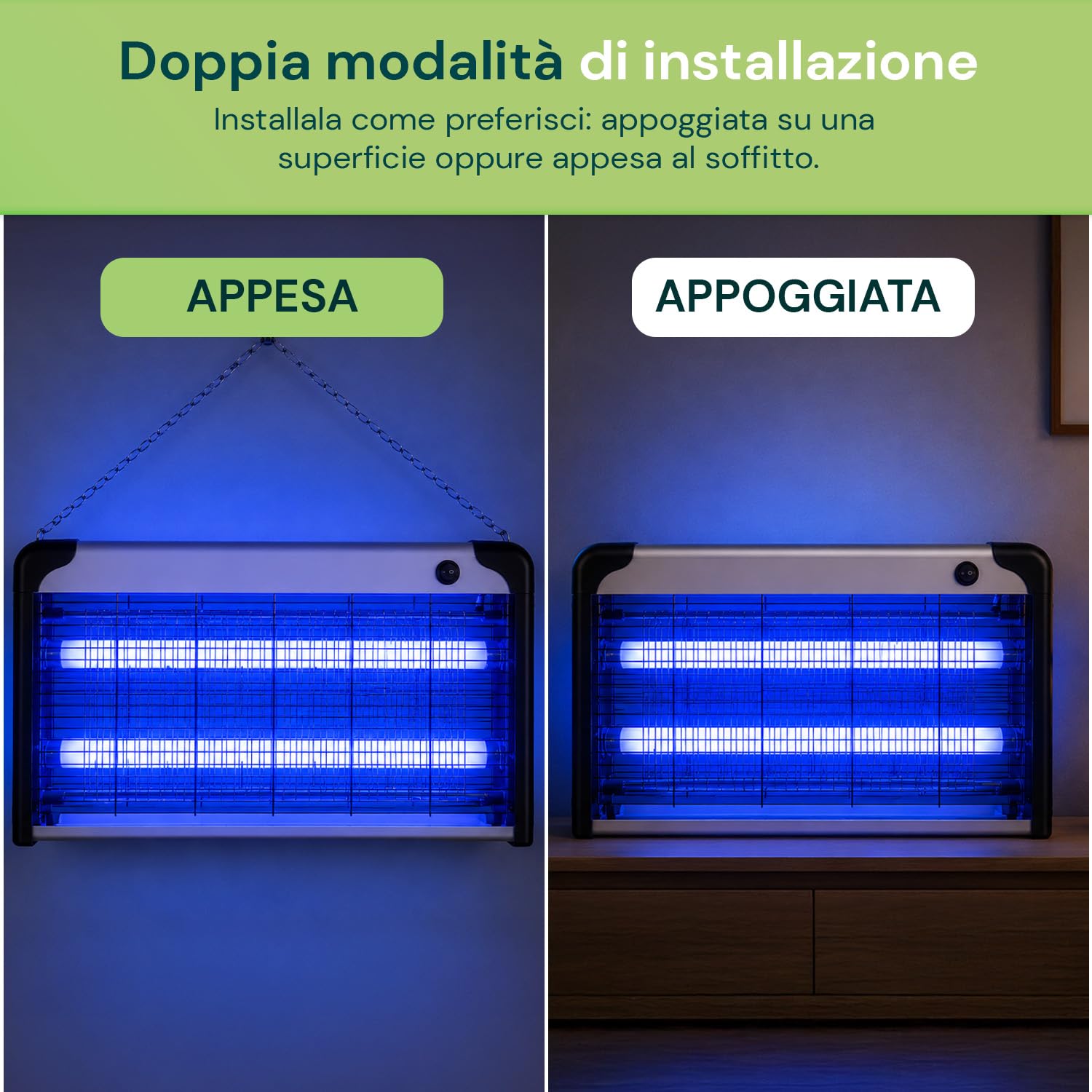 Lampada Antizanzare Elettrica 30W UV – Anti Zanzare e Mosche Elettrico a Shock, Trappola Zanzare Interno ed Esterno, Ammazza Zanzare Elettrico, Parete/Catena/Terra, 26×49×6 cm