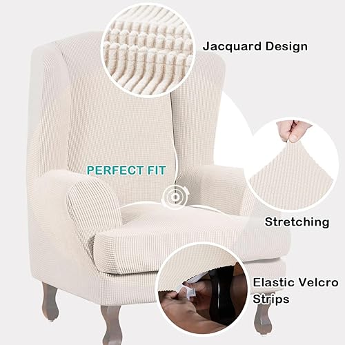 Vista 186 de Turquoize - Funda elástica para sofá de 2 piezas y 3 cojines, funda protectora lavable con elástico en la parte inferior, tela jacquard gruesa