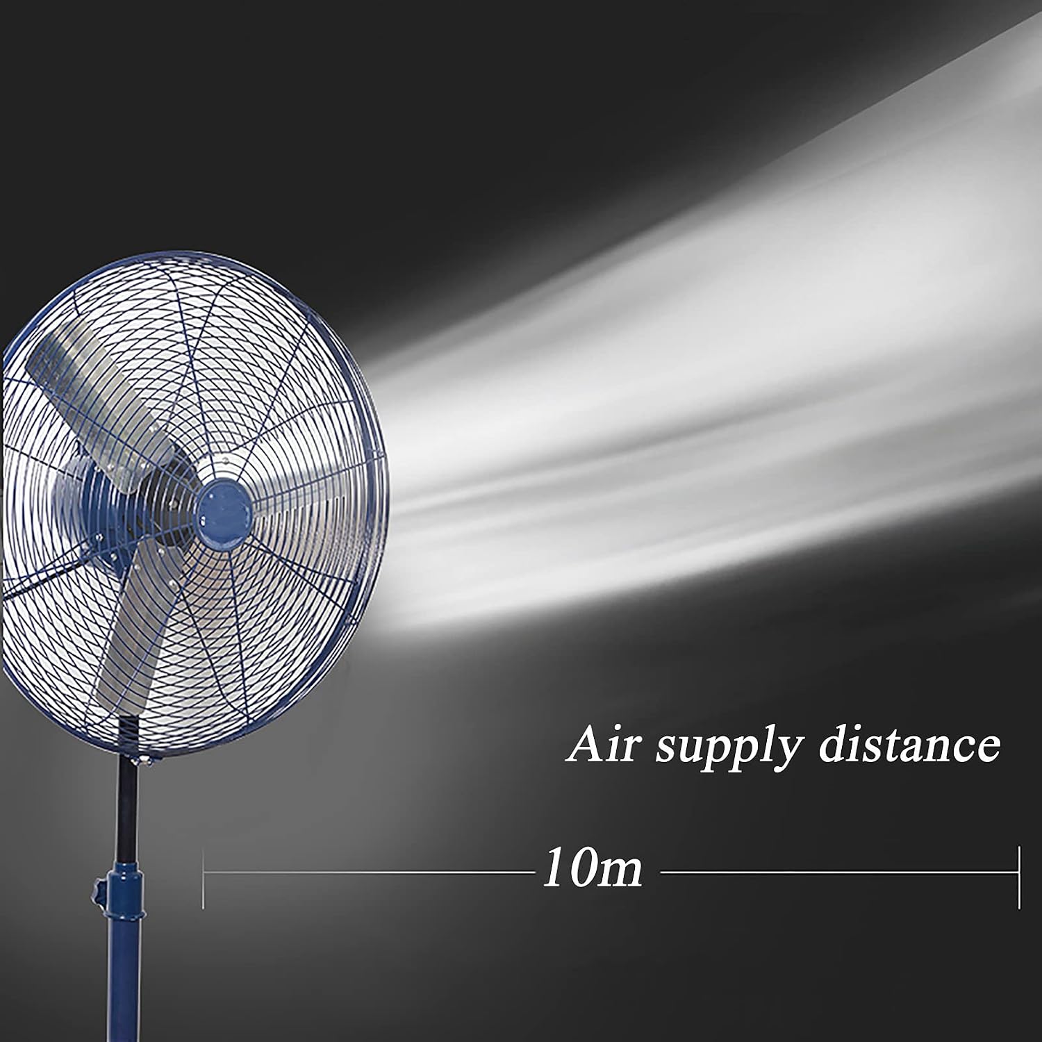 Industrial fan demonstrating a 10-meter air supply distance