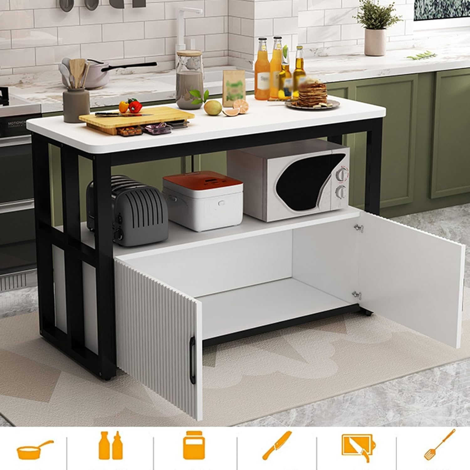 Multi-tier Workbench Multifunctional Storage Cabinet Workbench Large Storage Commercial Home Preparation Table Rectangular Table Thickened Metal Frame Sturdy(Yellow)