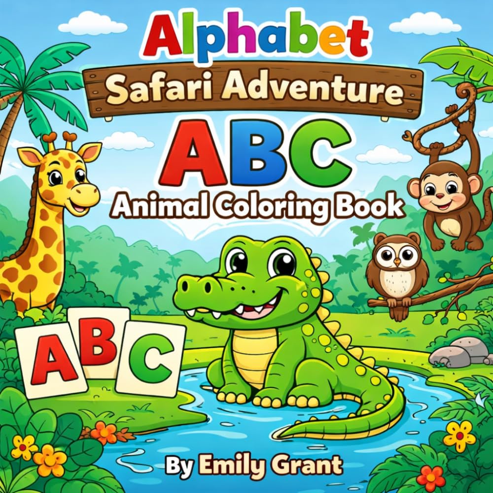 ALPHABET SAFARI ADVENTURE ABC Animal Coloring Book for Kids Ages 4–8: Learn Letters with Cute and Fun Animals A to Z Coloring Fun for Little Explorers