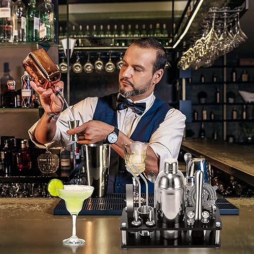 Miniatura 6 de RATEL - Juego de coctelera kit de barman de 18 piezas de acero inoxidable con soporte y folleto de recetas de cóctel juego de coctelera profesional