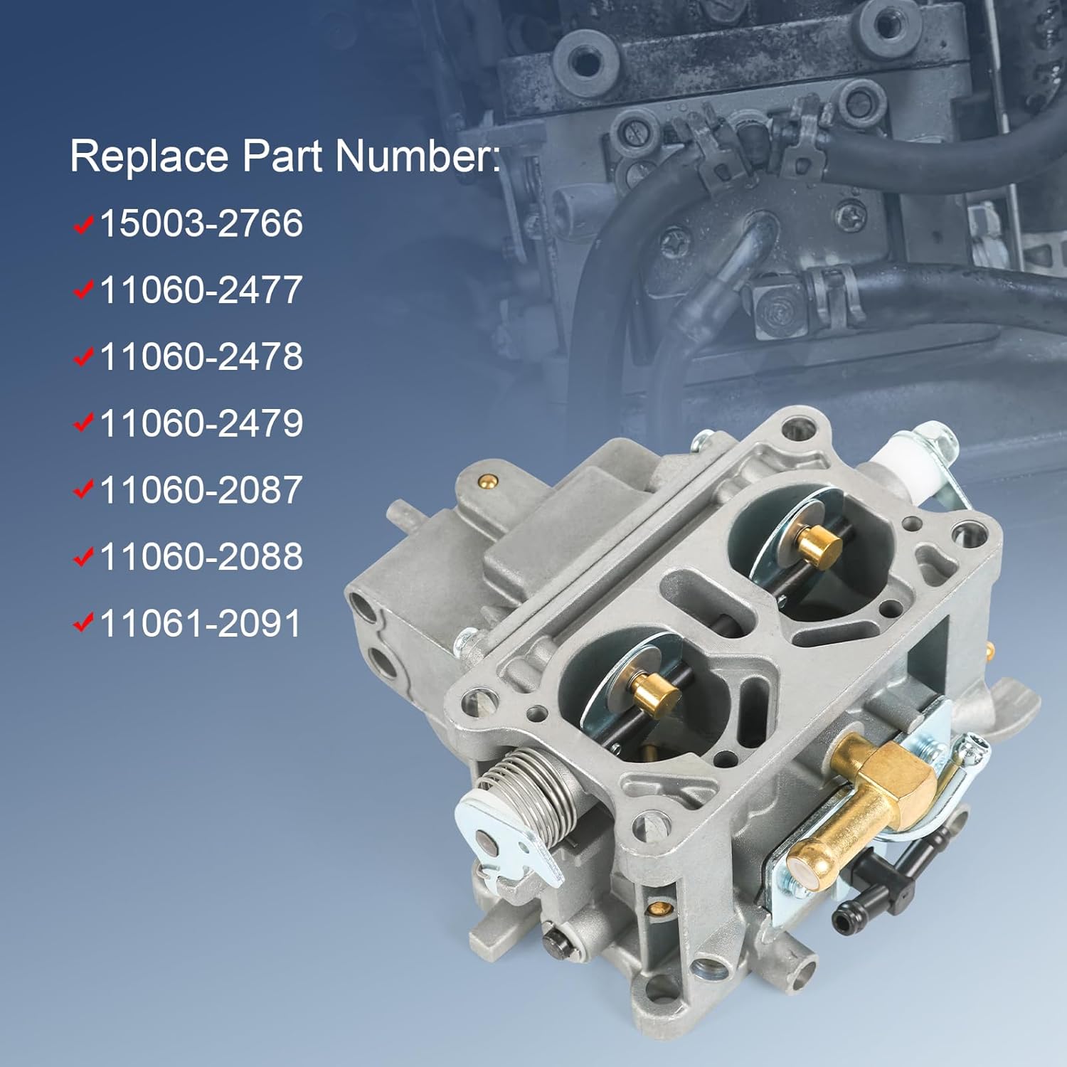 15003-2766 Carburetor Replacement For Kawasaki Mule 3000 3010 3020 2001-2008, Replace 11060-2477, 11060-2478