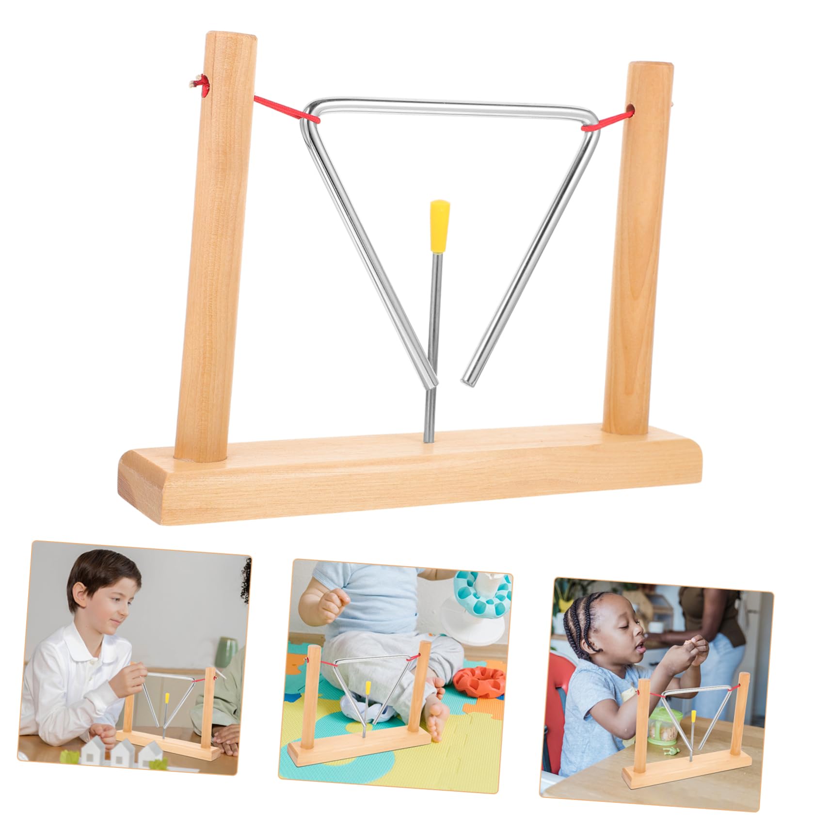 Triangel Schlaginstrument aus Eisen mit Schlägel und Holzständer, 2 Satz | Beige, Abgerundete Kanten, Tragbar und Leicht, Klarer Klang, für Kinder