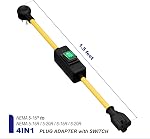 (1.5Feet) Heavy Duty SJTW 12AWG Outdoor Waterproof Extension Switch Cord, in-Line On/Off Switch Extension Cord, IP57 Waterproof,Max.20A 125V 4-in-1 T-Blade Female.