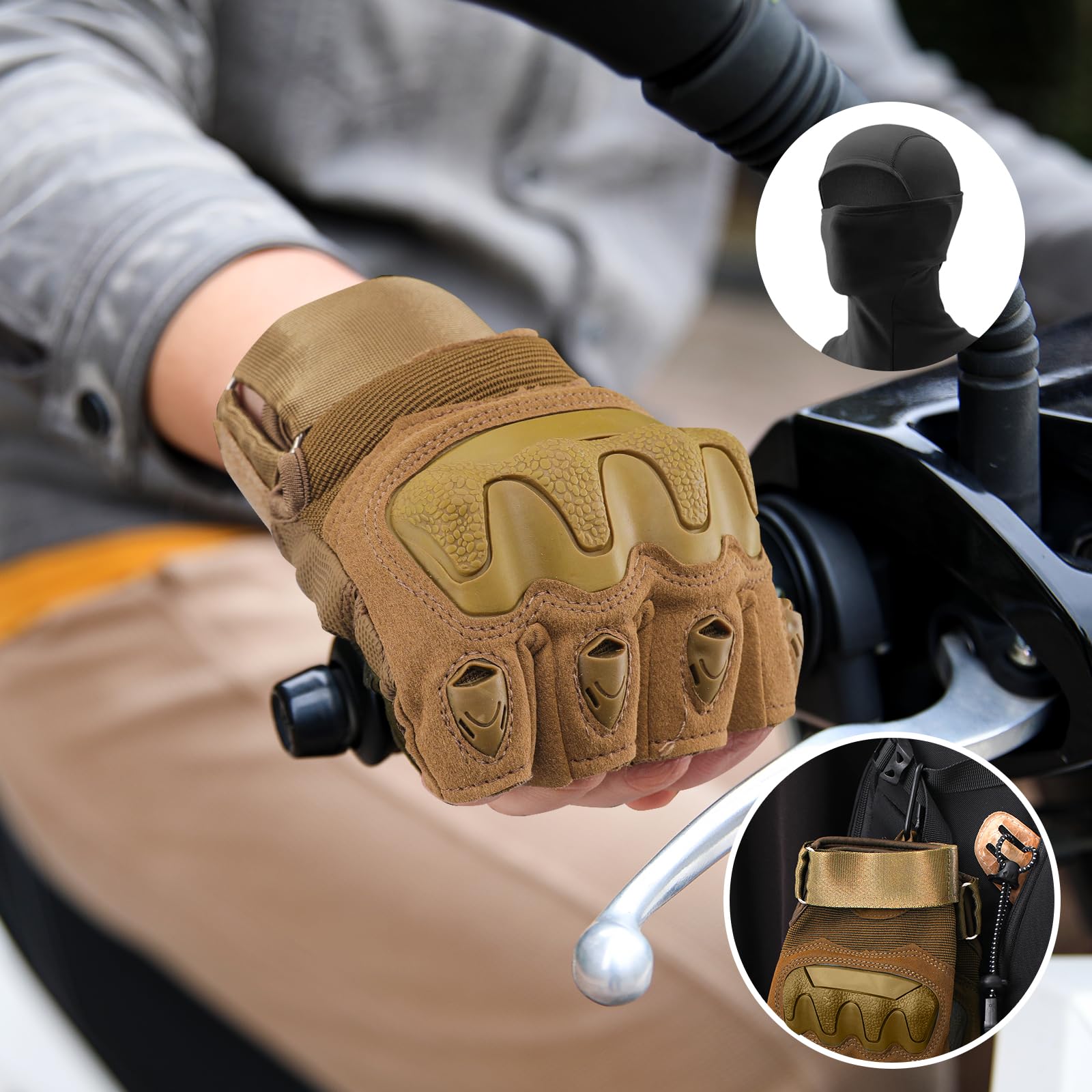 ZAIXIA Tactical Gloves for Men & Women,Motorcycle Fingerless Gloves, Gloves for Motorcycle Riding,Hunting,Hiking, Climbing (Come with Balaclava Face Mask)