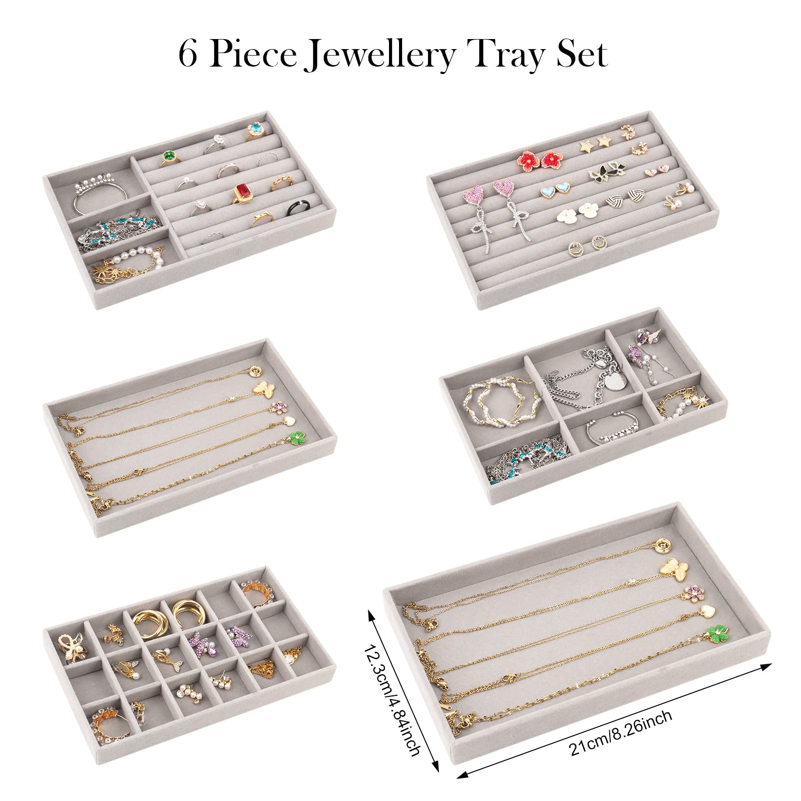8-tlg. Schmucktablett Set Aus Samt - Stapelbarer Organizer Für Schubladen