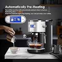 Vista 3 de COWSAR Máquina de café expreso de 20 bares, cafetera compacta con espumador de leche, máquinas de café Expresso con tanque de agua extraíble de 45