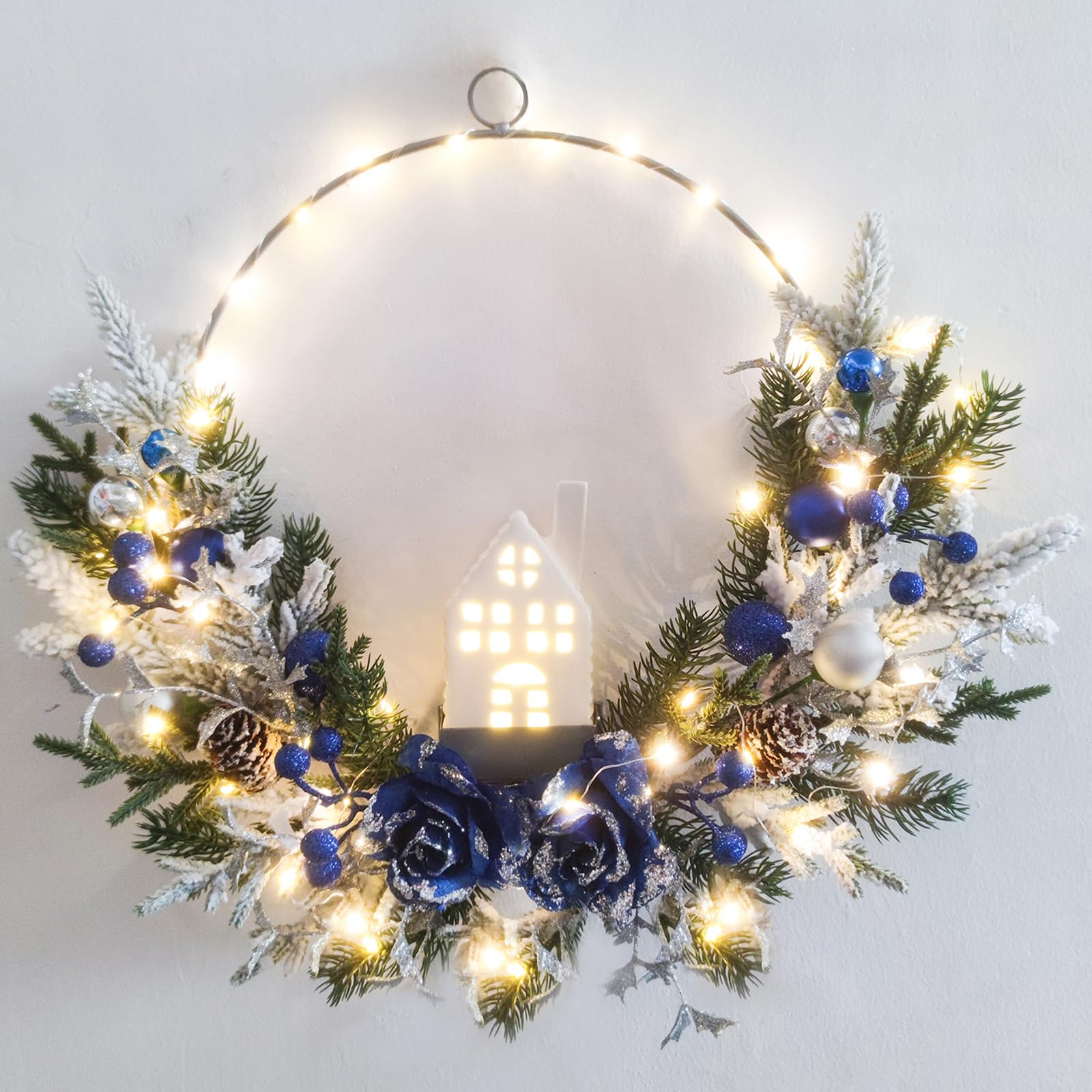 ・.。*Christmas wreath オーバル・.。* Christmas Wreaths for Front Door 24In - Light Up Artificial