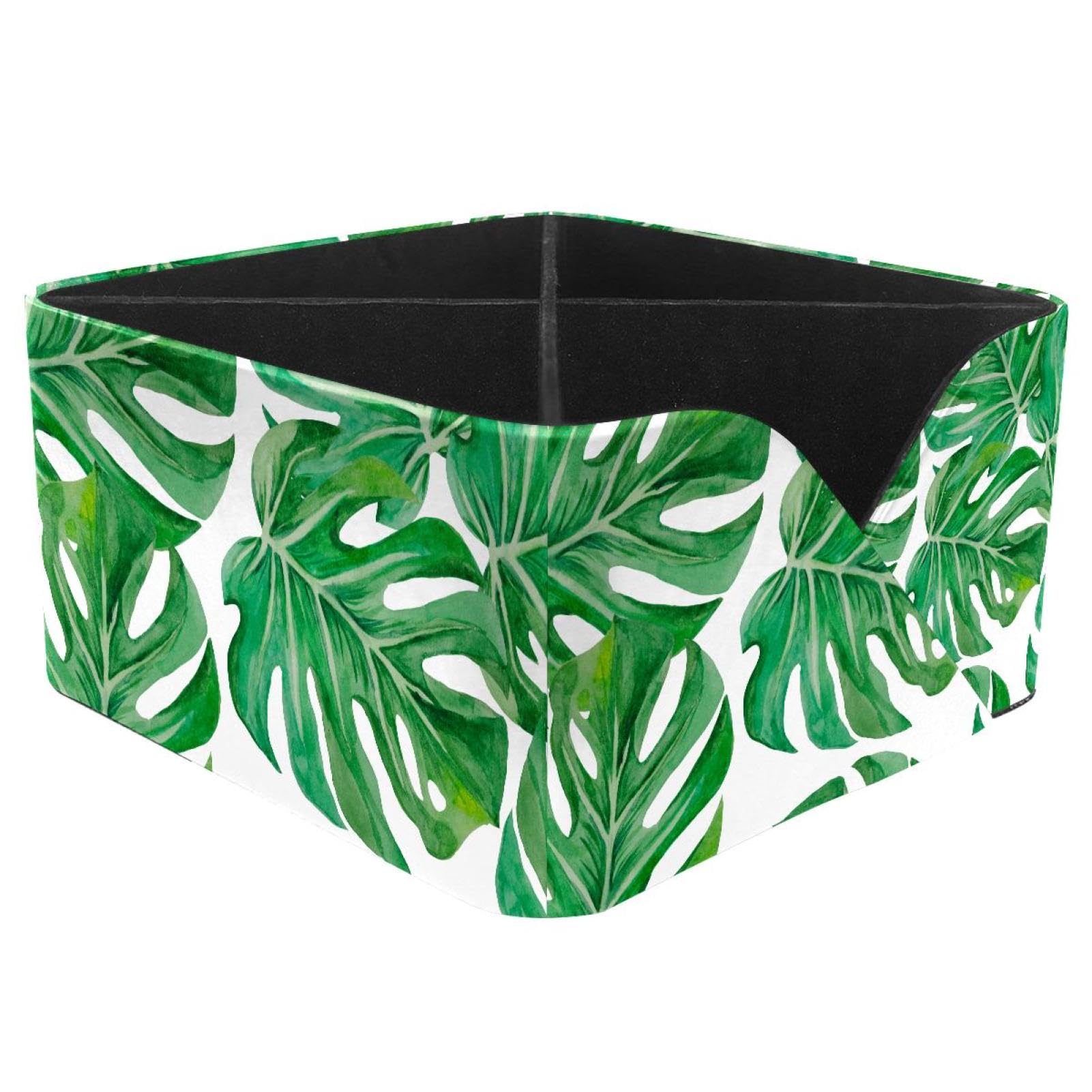 KengjuTesu Monstera Palm Leaves Desktop Organizer Pen Holder, Rectangular Pencil Cup for Office, Study and Makeup Stations