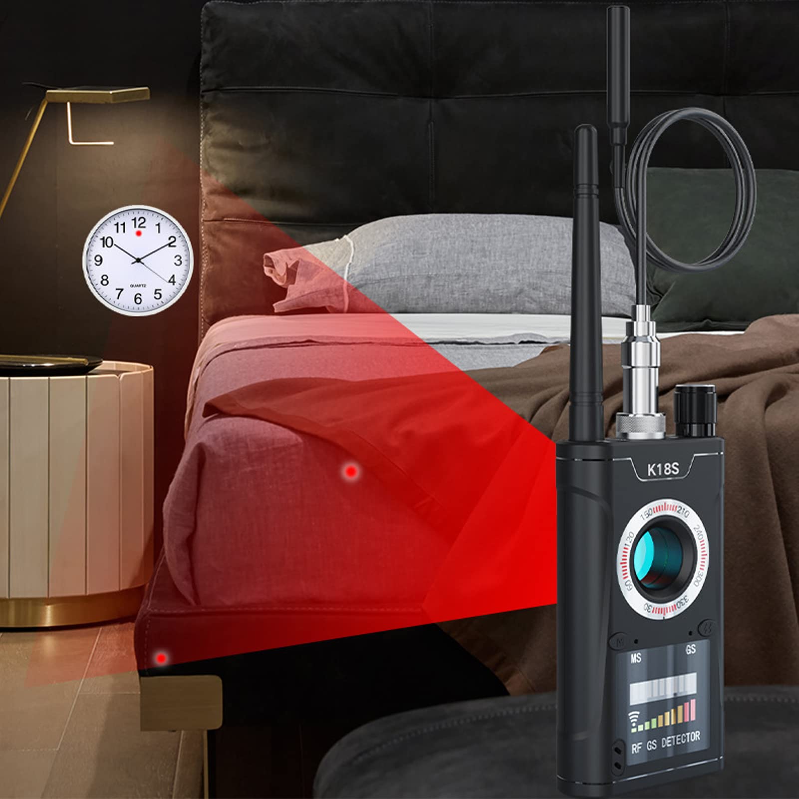 Détecteur de caméra cachée K18S 1MHZ-8000MHZ Bug Scanner de Signal sans Fil Détecteur de positionnement GPS Haute sensibilité Protecteur privé Natudeco