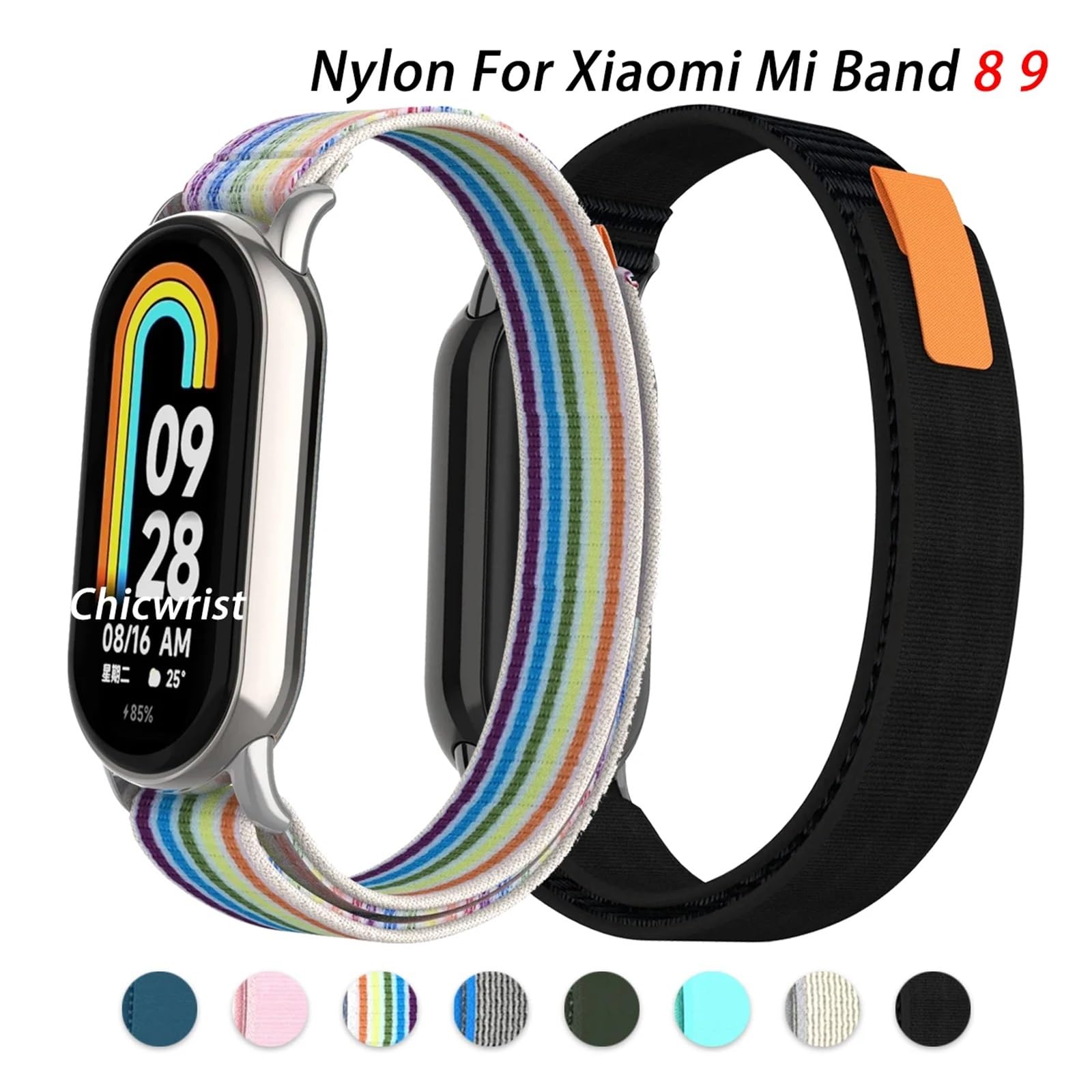 JDIME Cinghia traspirante in nylon per Xiaomi Mi Band 8 9 Accessori per cintura di ricambio estivo per la testa in metallo sportivo.