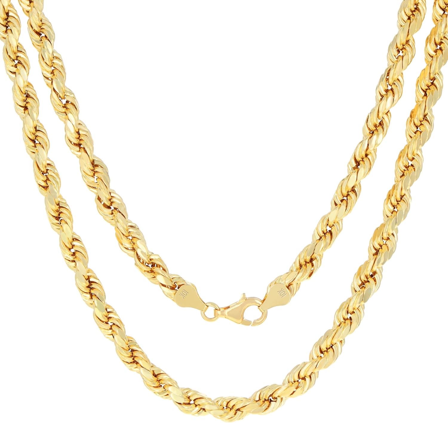 Nuragold 10k Real Yellow Gold 7mm Rope Chain Diamond Cut Necklace (18"-30") Italian Jewelry for Men