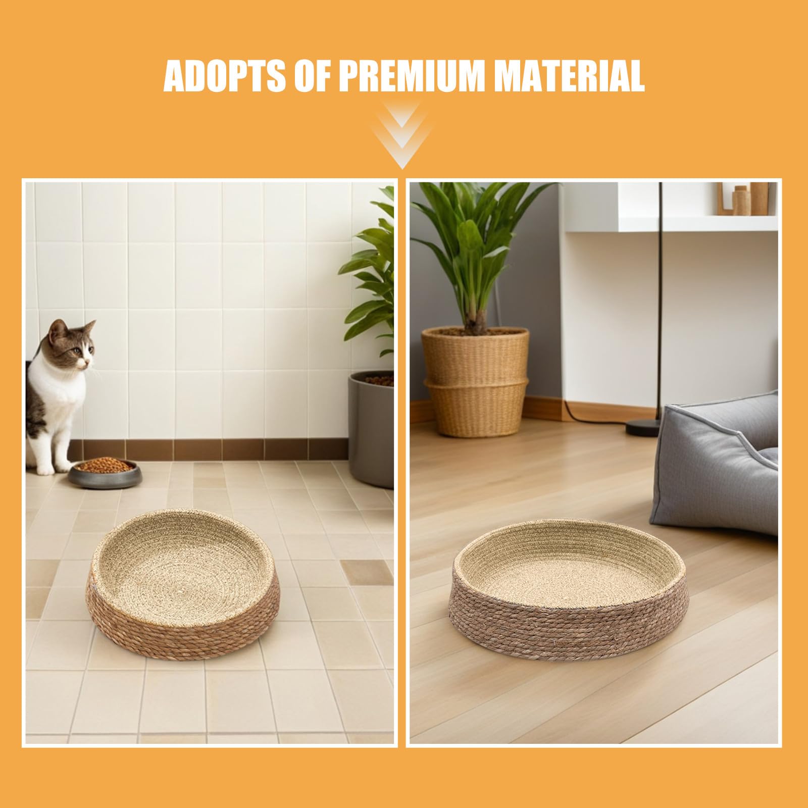 minkissy Colchoneta Tejida de Paja y Sauce para Mascotas Pequeñas, Cama Nido Redonda para Perros y Gatos, Resistente a Arañazos, Adecuado para Zonas de Descanso Hogar