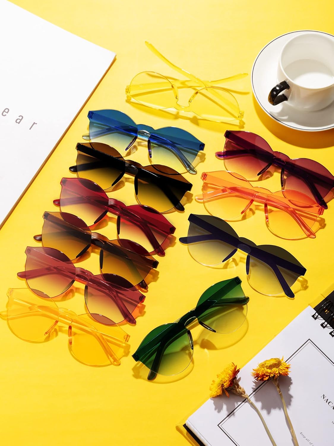 Vista 7 de Gejoy 21 lentes de sol redondos sin montura transparentes color caramelo tintados, multicolor, medianos (coloridos), Con