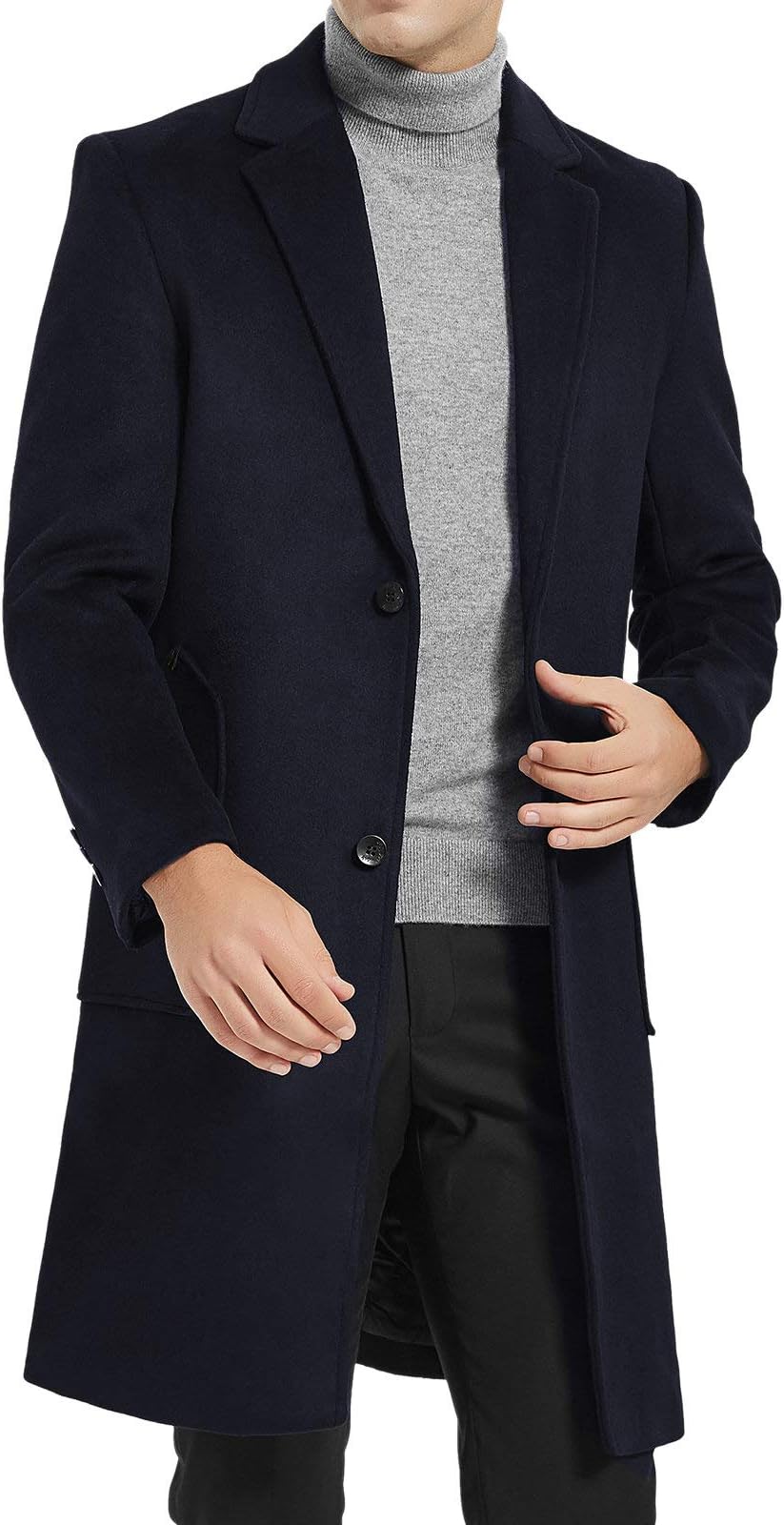 Men’s Wool Overcoat Long Pea Coat Winter Trench Coat Slim-Fit Business Top Coat
