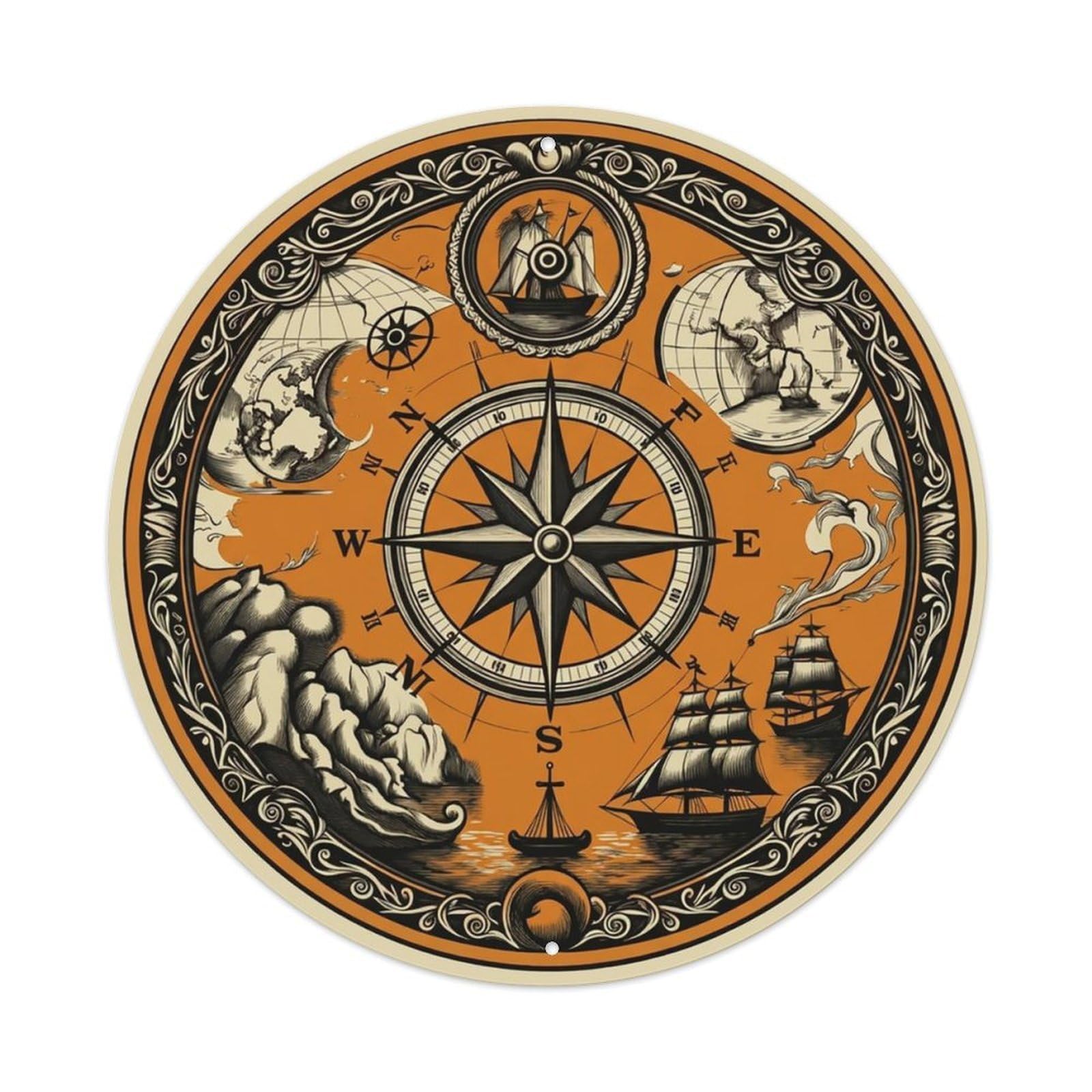 Vintage Nautical Compass World Map Legend Legacy Metal Tin Sign