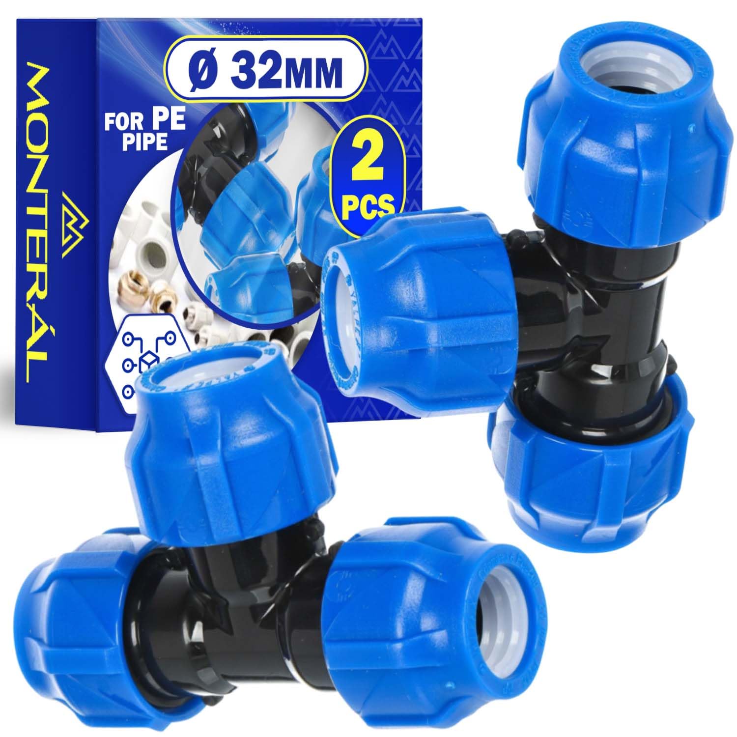 2 Stück Verschraubung 25 mm x 3/4″ Winkel 90° mit Wandhalterung und Innengewinde Verstärkt mit Verzinktem Stahlring aus Polypropylen PP Fitting für die Verbindung von Polyethylen PE Rohr - MONTERAL