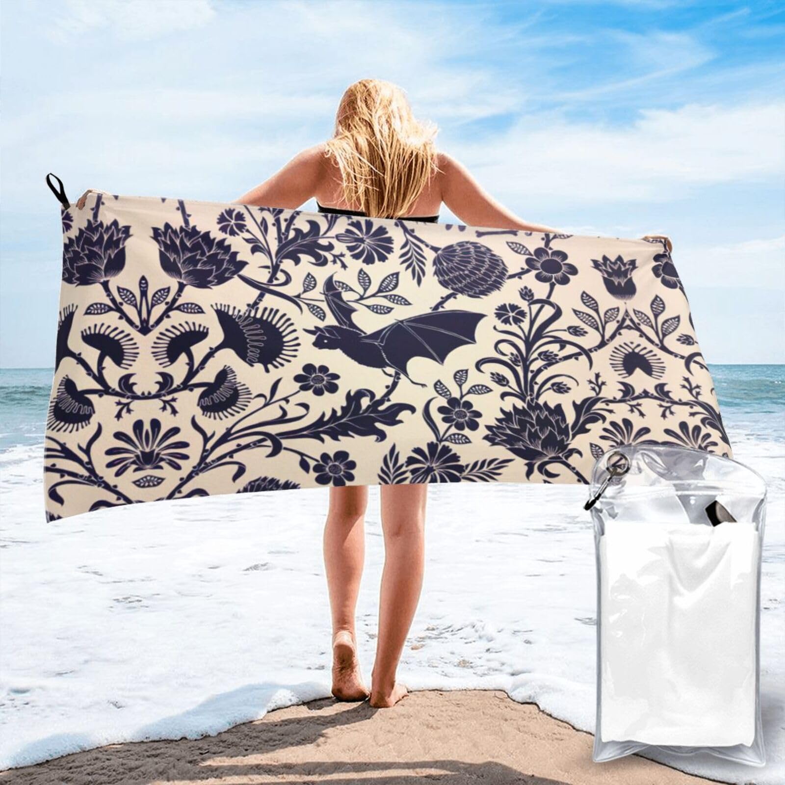 KAPPTYY Bat Pattern Print Quick Dry Towel Bath Shower Beach Wrap For Gym Vacation Adults